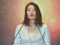 Kelly (Fuli Zong) is delivering a speech while attending a forum event in Hangzhou, China, on November 24, 2020. (