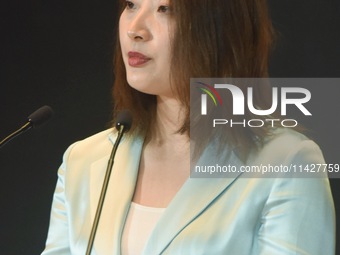 Kelly (Fuli Zong) is delivering a speech while attending a forum event in Hangzhou, China, on November 24, 2020. (