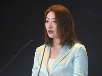 Kelly (Fuli Zong) is delivering a speech while attending a forum event in Hangzhou, China, on November 24, 2020. (