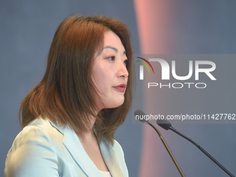 Kelly (Fuli Zong) is delivering a speech while attending a forum event in Hangzhou, China, on November 24, 2020. (