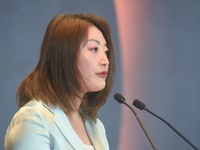 Kelly (Fuli Zong) is delivering a speech while attending a forum event in Hangzhou, China, on November 24, 2020. (