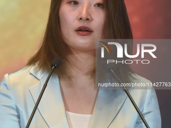 Kelly (Fuli Zong) is delivering a speech while attending a forum event in Hangzhou, China, on November 24, 2020. (