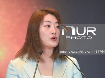 Kelly (Fuli Zong) is delivering a speech while attending a forum event in Hangzhou, China, on November 24, 2020. (