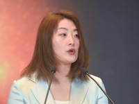 Kelly (Fuli Zong) is delivering a speech while attending a forum event in Hangzhou, China, on November 24, 2020. (