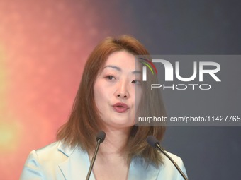 Kelly (Fuli Zong) is delivering a speech while attending a forum event in Hangzhou, China, on November 24, 2020. (