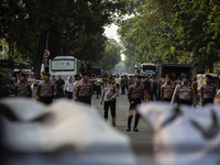 Hundreds of students from various universities are staging a demonstration to commemorate 10 years of Jokowi's government near the President...