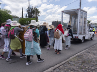 Pilgrim women from the Sierra Gorda of Queretaro are arriving at the Municipality of San Juan del Rio to continue their journey heading to t...