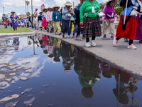 Pilgrim women from the Sierra Gorda of Queretaro are arriving at the Municipality of San Juan del Rio to continue their journey heading to t...