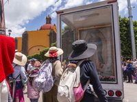 Pilgrim women from the Sierra Gorda of Queretaro are arriving at the Municipality of San Juan del Rio to continue their journey heading to t...