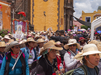 Pilgrim women from the Sierra Gorda of Queretaro are arriving at the Municipality of San Juan del Rio to continue their journey heading to t...