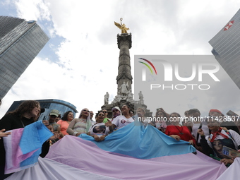 Activist Kenia Cuevas is leading a demonstration at the Angel de la Independencia for the ''Paola Buenrostro Law'', approved last Thursday b...