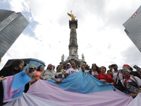 Activist Kenia Cuevas is leading a demonstration at the Angel de la Independencia for the ''Paola Buenrostro Law'', approved last Thursday b...