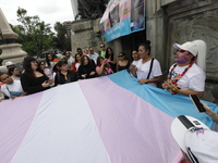 Activist Kenia Cuevas is leading a demonstration at the Angel de la Independencia for the ''Paola Buenrostro Law'', approved last Thursday b...