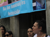 Activist Kenia Cuevas is speaking during a demonstration at the Angel de la Independencia for the ''Paola Buenrostro Law'', approved last Th...