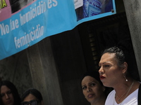 Activist Kenia Cuevas is speaking during a demonstration at the Angel de la Independencia for the ''Paola Buenrostro Law'', approved last Th...