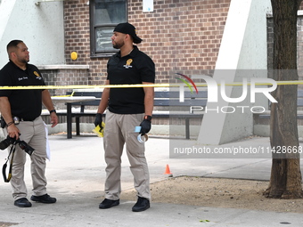 Crime scene investigators are placing evidence markers at the crime scene and are scouring the area for clues following an overnight fatal s...