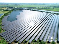 A 20MW distributed photovoltaic power station of the fishery-solar hybrid project is being shown in Xiage town of Chaohu city, in Chaohu, Ch...