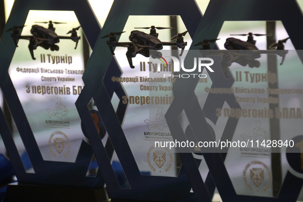 Awards for the winners of the 2nd Drone Racing Tournament by the Federation of Military Technological Sports of Ukraine are flying a drone i...