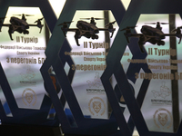 Awards for the winners of the 2nd Drone Racing Tournament by the Federation of Military Technological Sports of Ukraine are flying a drone i...