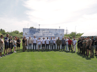 Participants in the 2nd Drone Racing Tournament by the Federation of Military Technological Sports of Ukraine are posing for a picture in Bi...