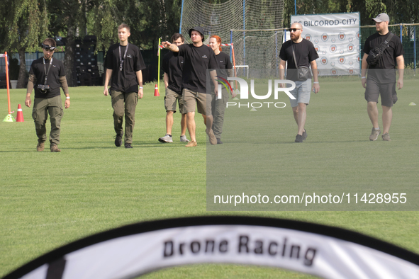 Participants are participating in the 2nd Drone Racing Tournament by the Federation of Military Technological Sports of Ukraine in Bilohorod...