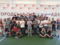 Participants in the 2nd Drone Racing Tournament by the Federation of Military and Technological Sports of Ukraine are posing for a photo in...