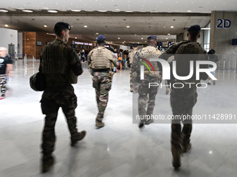 PARIS, FRANCE - JULY 22:   
One of many French Army patrols deployed in airports, train stations, and other crowded places and locations aro...