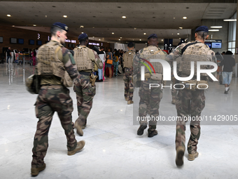 PARIS, FRANCE - JULY 22:   
One of many French Army patrols deployed in airports, train stations, and other crowded places and locations aro...