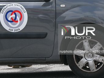 PARIS, FRANCE - JULY 22:   
Vans with Operation Sentinelle door markings and sticker, on July 22, 2024, in Paris France. (