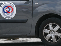 PARIS, FRANCE - JULY 22:   
Vans with Operation Sentinelle door markings and sticker, on July 22, 2024, in Paris France. (