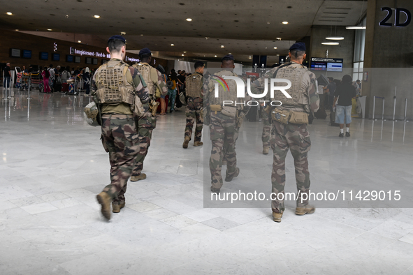 PARIS, FRANCE - JULY 22:   
One of many French Army patrols deployed in airports, train stations, and other crowded places and locations aro...