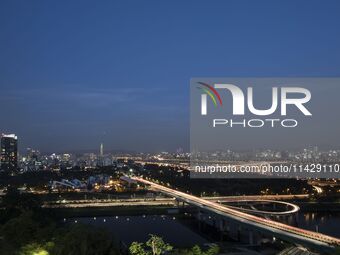 An evening view of Seoul's Han River and Gangnam, seen from Eungbongsan in Seoul, South Korea, on October 10, 2023. Eungbongsan is a mountai...