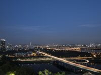 An evening view of Seoul's Han River and Gangnam, seen from Eungbongsan in Seoul, South Korea, on October 10, 2023. Eungbongsan is a mountai...