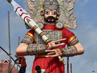 Workers are erecting giant idols of the Pandavas along the eastern entrance of the historic Sree Padmanabhaswamy Temple in preparation for t...