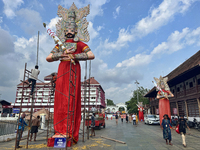 Workers are erecting giant idols of the Pandavas along the eastern entrance of the historic Sree Padmanabhaswamy Temple in preparation for t...