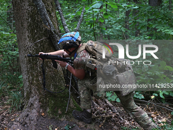 A serviceman of the 3rd Colonel Petro Bolbochan Brigade of Operational Assignment of Ukraine's National Guard (also known as the Spartan Bri...