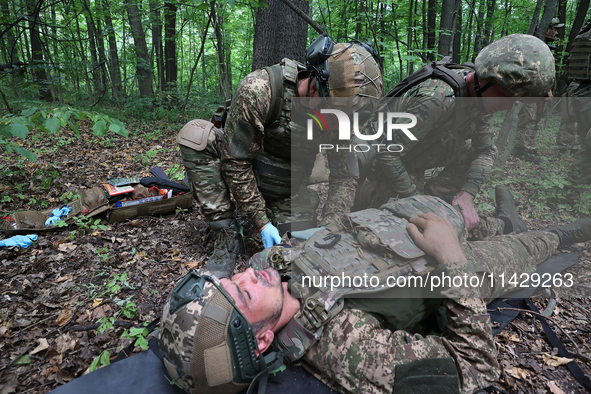 Servicemen of the 3rd Colonel Petro Bolbochan Brigade of Operational Assignment of Ukraine's National Guard (also known as the Spartan Briga...