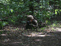 A serviceman of the 3rd Colonel Petro Bolbochan Brigade of Operational Assignment of Ukraine's National Guard (also known as the Spartan Bri...