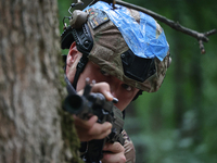 A serviceman of the 3rd Colonel Petro Bolbochan Brigade of Operational Assignment of Ukraine's National Guard (also known as the Spartan Bri...