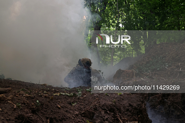 A serviceman of the 3rd Colonel Petro Bolbochan Brigade of Operational Assignment of Ukraine's National Guard (also known as the Spartan Bri...