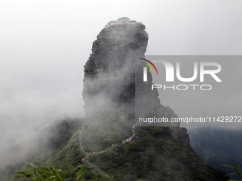 An aerial photo is showing Mount Fanjing goldentop in Tongren city, Guizhou province, China, on July 16, 2024. (