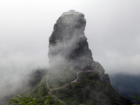 An aerial photo is showing Mount Fanjing goldentop in Tongren city, Guizhou province, China, on July 16, 2024. (