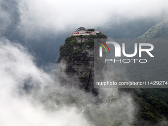 An aerial photo is showing Mount Fanjing goldentop in Tongren city, Guizhou province, China, on July 16, 2024. (