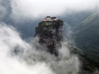 An aerial photo is showing Mount Fanjing goldentop in Tongren city, Guizhou province, China, on July 16, 2024. (