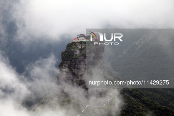 An aerial photo is showing Mount Fanjing goldentop in Tongren city, Guizhou province, China, on July 16, 2024. 