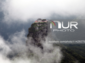 An aerial photo is showing Mount Fanjing goldentop in Tongren city, Guizhou province, China, on July 16, 2024. (