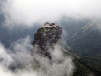 An aerial photo is showing Mount Fanjing goldentop in Tongren city, Guizhou province, China, on July 16, 2024. (