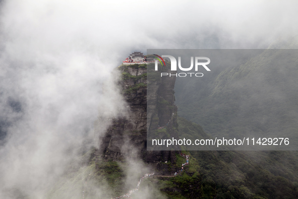 An aerial photo is showing Mount Fanjing goldentop in Tongren city, Guizhou province, China, on July 16, 2024. 