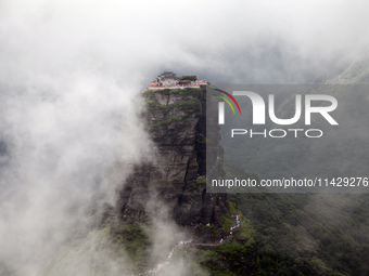 An aerial photo is showing Mount Fanjing goldentop in Tongren city, Guizhou province, China, on July 16, 2024. (