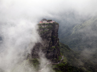 An aerial photo is showing Mount Fanjing goldentop in Tongren city, Guizhou province, China, on July 16, 2024. (